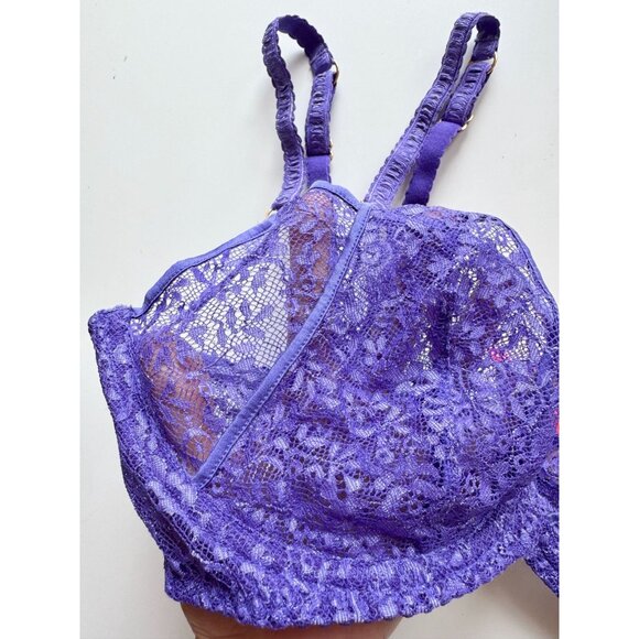 AGENT PROVOCATEUR Rei Electric Purple Lace Coral Bow Balconette Bra, Size 36E - Picture 7 of 16